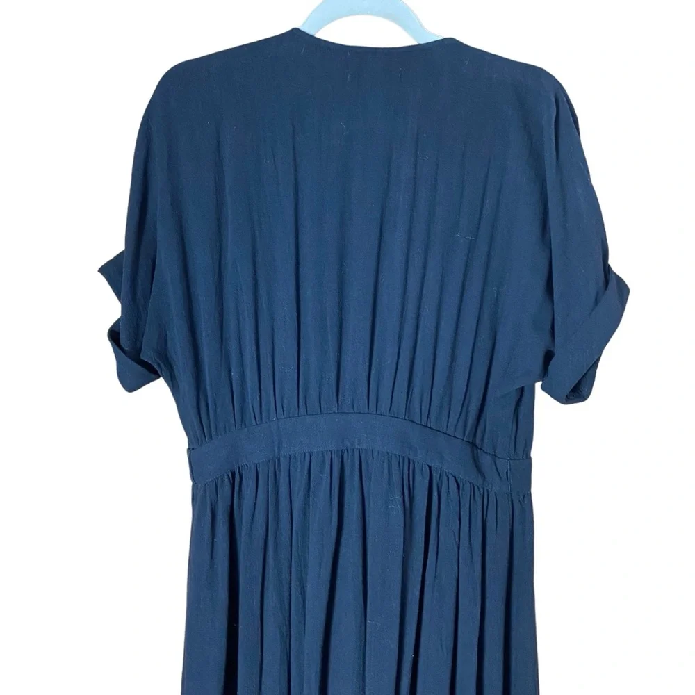 WILLOW Anthropologie Womens Wrap Dress Midi Black short Sleeve Size M Linen NEW - Picture 6 of 15